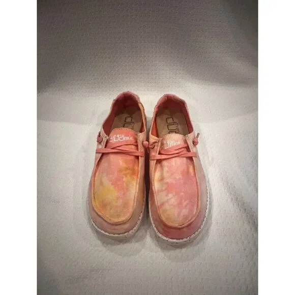 Hey Dude Wendy Tie Dye Lemon Ombre Pink Yellow Shoes Women’s Size 10 - Picture 2 of 15